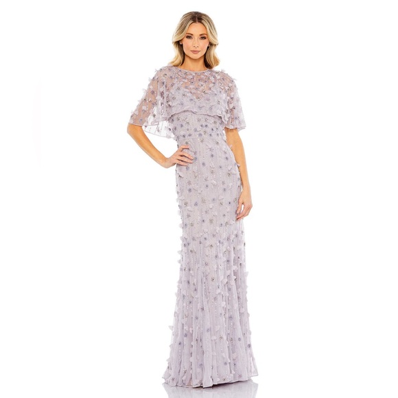 Mac Duggal 93653 Embellished Illusion Cape Sleeve Trumpet Gown Lilac Size 16 NWT - Picture 1 of 16